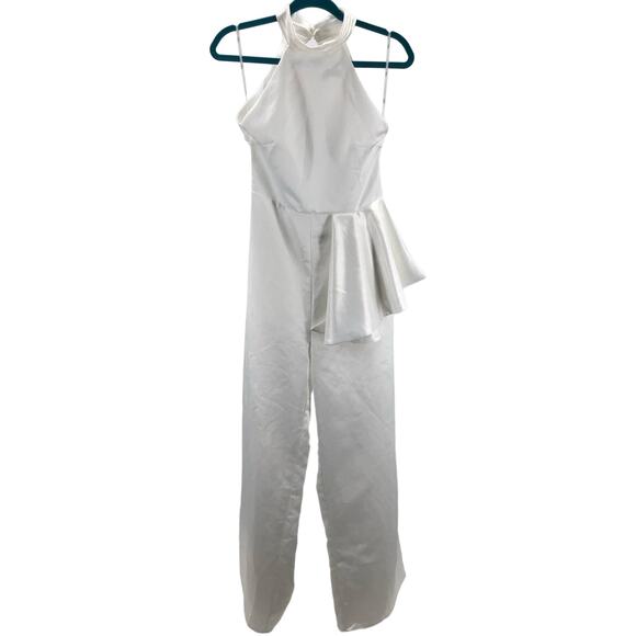 LULU'S Sz S Lifetime of Romance Ivory Satin Backless Wide-Leg Jumpsuit NEW B92 - Picture 2 of 10